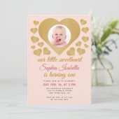 Our Little Sweetheart金ゴールドピンク写真1st誕生日 招待状 (スタンド正面)