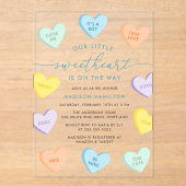 Our Little Sweetheart Candy Hearts Baby Shower アクリル招待状 (正面)
