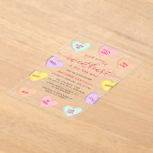 Our Little Sweetheart Candy Hearts Baby Shower アクリル招待状 (レイダウン)
