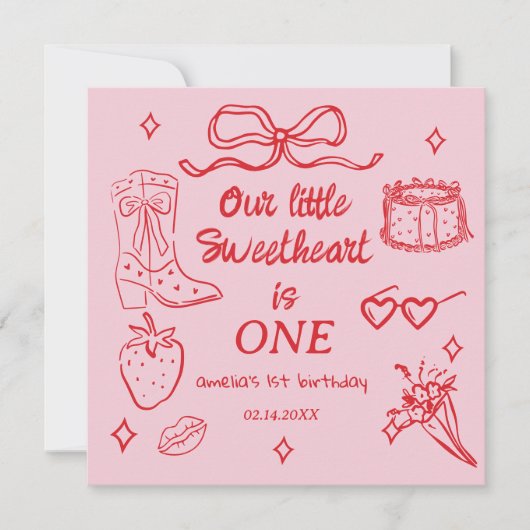 Our little Sweetheart is One Birthday 招待状 (正面)