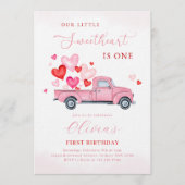 Our Little Sweetheart Is One Valentines Birthday 招待状 (正面)