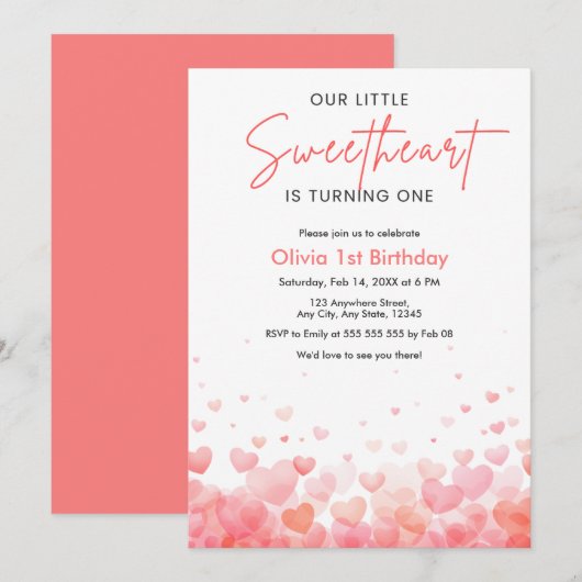 Our Little Sweetheart is Turning One 1st Birthday  招待状 (正面/裏面)