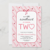 Our Little Sweetheart Is Two Hearts Bows Birthday 招待状 (正面)