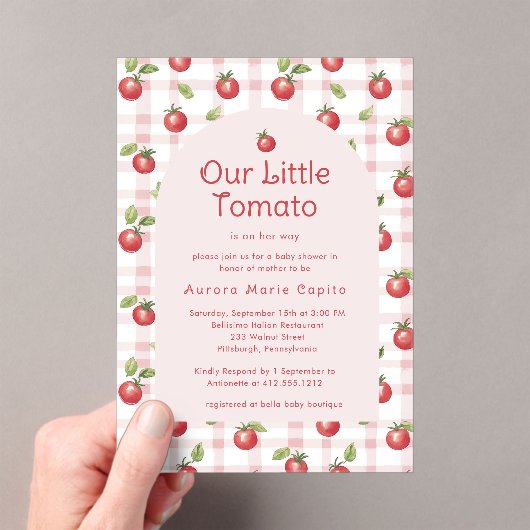 Our Little Tomato Baby Shower Invitation Pink アクリル招待状 (インサイチュ (ポータブル))