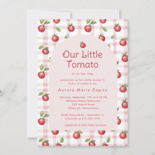 Our Little Tomato Baby Shower Invitation Pink 招待状 (正面)