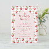 Our Little Tomato Baby Shower Invitation Pink 招待状 (スタンド正面)