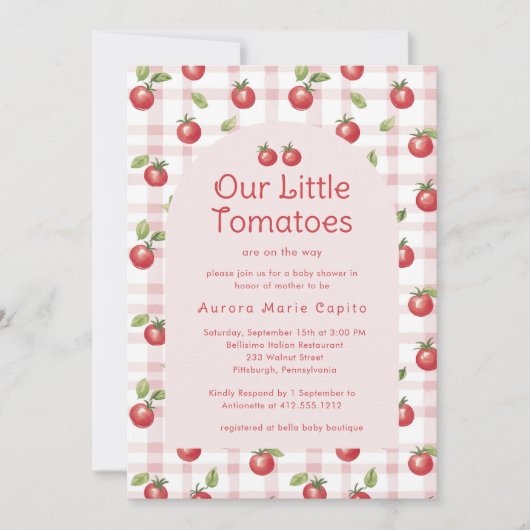 Our Little Tomatoes ベビーシャワー招待状 ピンク 招待状 (正面)