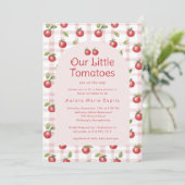 Our Little Tomatoes ベビーシャワー招待状 ピンク 招待状 (スタンド正面)