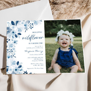 Our Little Wildflower Baby Girl 1st Birthday Photo 招待状