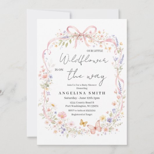 Our Little Wildflower Butterfly Baby Shower  招待状 (正面)