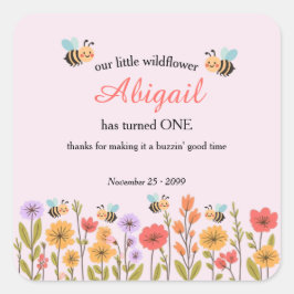 Our Little Wildflower Floral Bee 1st Birthday スクエアシール