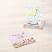 Our Little Wildflower Floral Bee 1st Birthday スクエアペーパーコースター (インサイチュ)