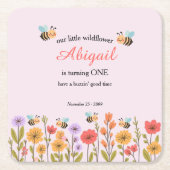 Our Little Wildflower Floral Bee 1st Birthday スクエアペーパーコースター (正面)