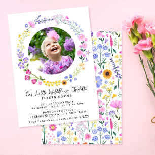 Our Little Wildflower Girl 1st Birthday Photo 招待状