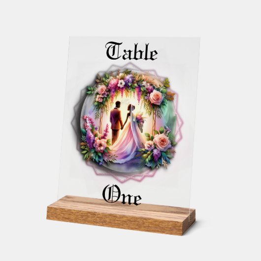 Our Love Reaches The Moon Wedding Table Number アクリルサイン (傾斜)