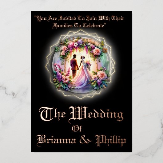 Our Love Shines Brighter Than The Moon Wedding 箔招待状 (正面)