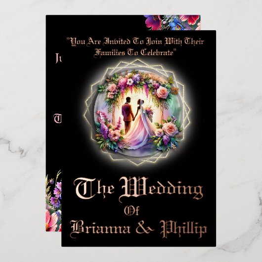 Our Love Shines Brighter Than The Moon Wedding 箔招待状 (正面/裏面)