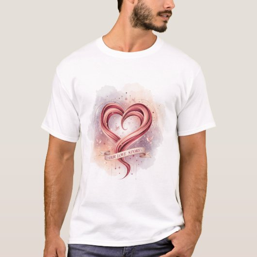 Our Love Story – Romantic Heart Design Tシャツ (正面)