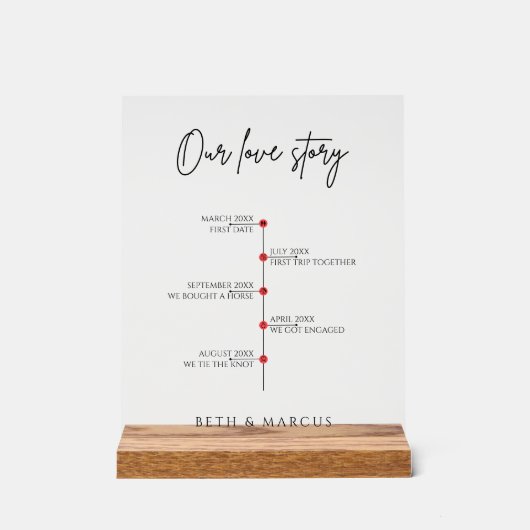 Our Love Story Special Dates Timeline With Wood アクリルサイン (正面)