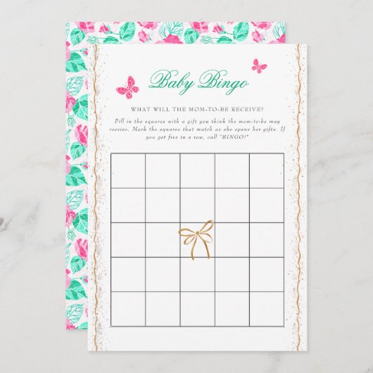 Our Lovely One Baby Shower Bingo Game 招待状 (正面/裏面)