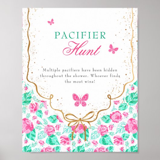 Our Lovely One Baby Shower Pacifier Hunt Game Sign ポスター (正面)