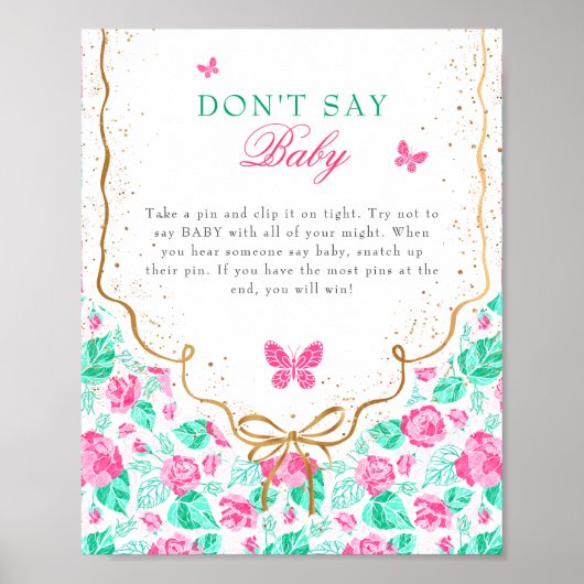 Our Lovely One Don't Say Baby Shower Game Sign ポスター (正面)