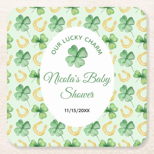 Our Lucky Charm St Patrick's Baby Shower スクエアペーパーコースター (正面)
