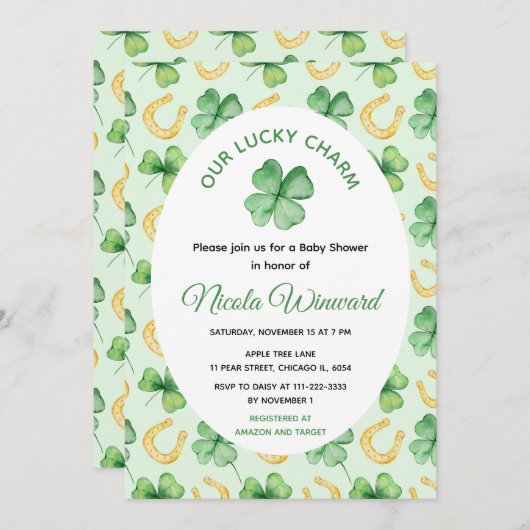 Our Lucky Charm St Patrick's Baby Shower 招待状 (正面/裏面)