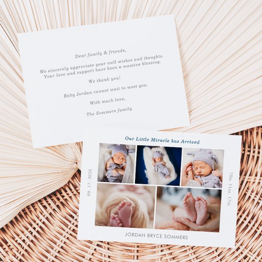 Our Miracle has Arrived Baby Announcement Card 招待状