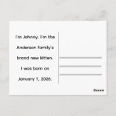 Our New Kitten Photo Announcement  ポストカード (裏面)