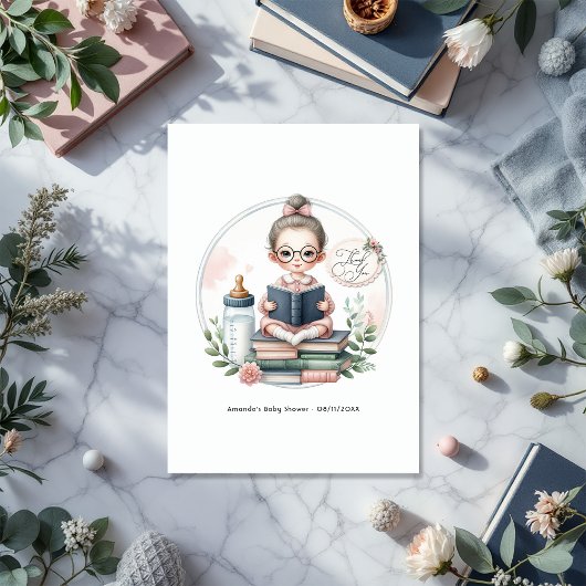「Our Next Chapter」本をテーマにした赤ちゃんシャワー サンキューカード