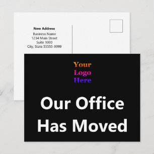 Our Office Has Moved ブランドロゴ 黒色両面 ポストカード