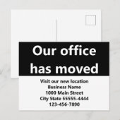 Our Office Has Moved Black Moving Announcement ポストカード (正面/裏面)