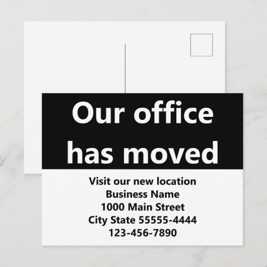 Our Office Has Moved Black Moving Announcement ポストカード (正面/裏面)
