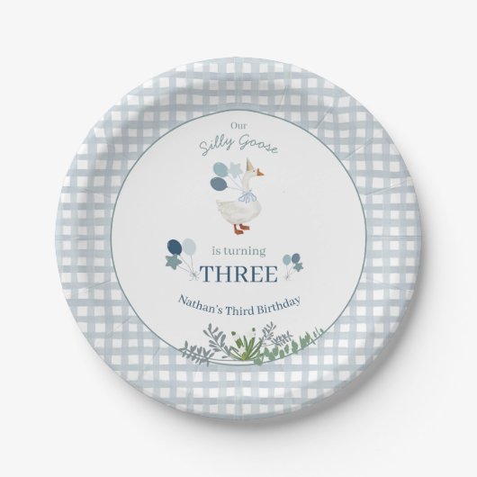 Our Silly Goose Birthday Any Age Blue  ペーパープレート (正面)