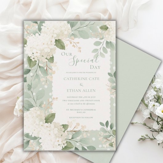Our Special Day White Hydrangeas Vintage Wedding 招待状