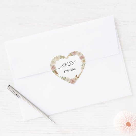 Our Special Floral Heart Sticker – Soft Boho Elega ハートシール (封筒)