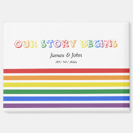 Our Story Begins レインボーLGBTQフラッグ カップルマグネット マグネット