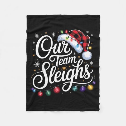 Our Team Sleighs Christmas Lights Red Santa Hat Xm フリースブランケット (正面)