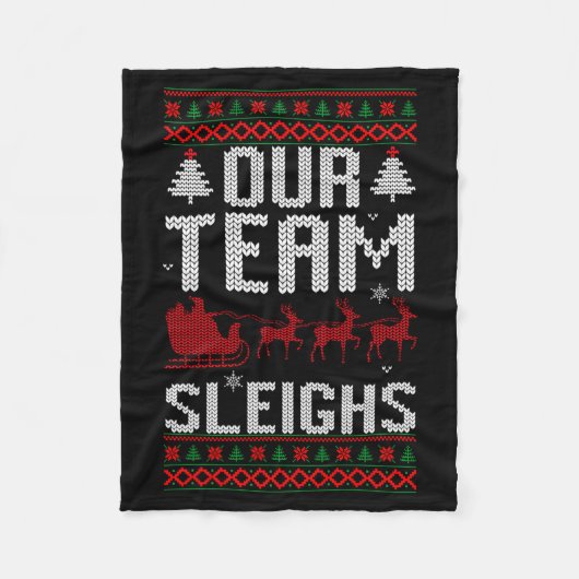Our Team Sleighs Christmas Reindeers Santa's Long  フリースブランケット (正面)