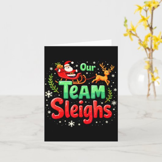 Our Team Sleighs Christmas Santa Reindeers Office  カード (黄色い花)