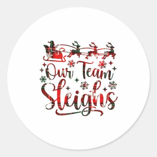 Our Team Sleighs Christmas Santa Reindeers Office  ラウンドシール (正面)