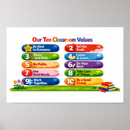 Our Ten Classroom Values - 11x17 Landscape Poster ポスター