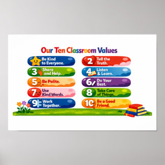 Our Ten Classroom Values - 11x17 Landscape Poster ポスター