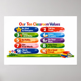 Our Ten Classroom Values – 12×18 Landscape Poster ポスター