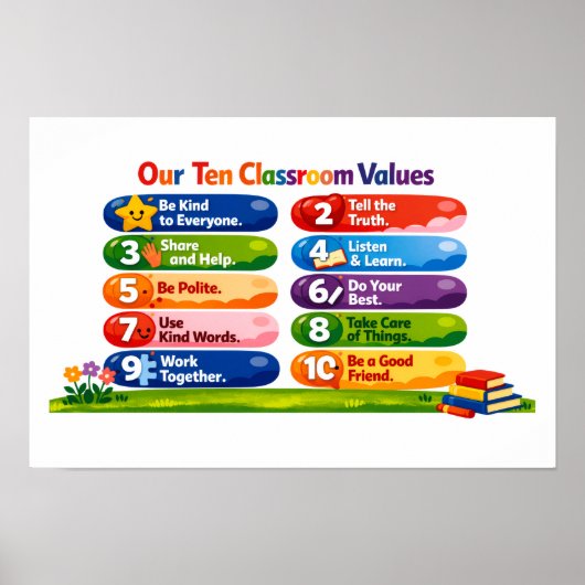 Our Ten Classroom Values – 12×18 Landscape Poster ポスター (正面)