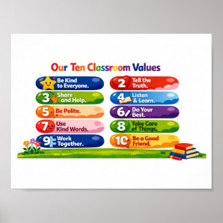 Our Ten Classroom Values – 8.5×11 Landscape Poster ポスター