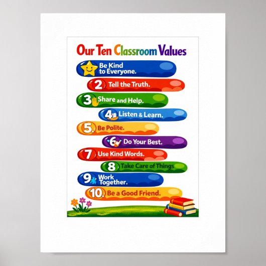 Our Ten Classroom Values – 8.5×11 Portrait Poster ポスター (正面)