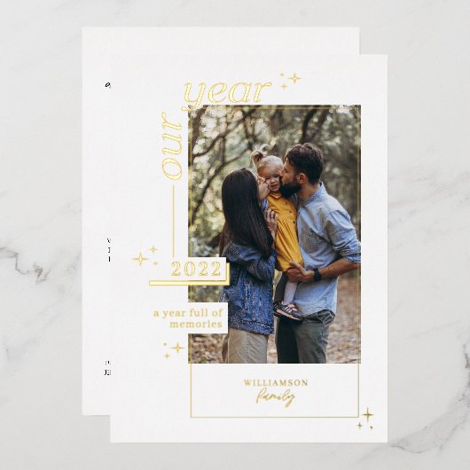 Our Year in Review l Year思い出の多い写真 箔シーズンカード (正面/裏面)