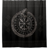 OuroborosおよびrunesとのVegvisir シャワーカーテン (正面)